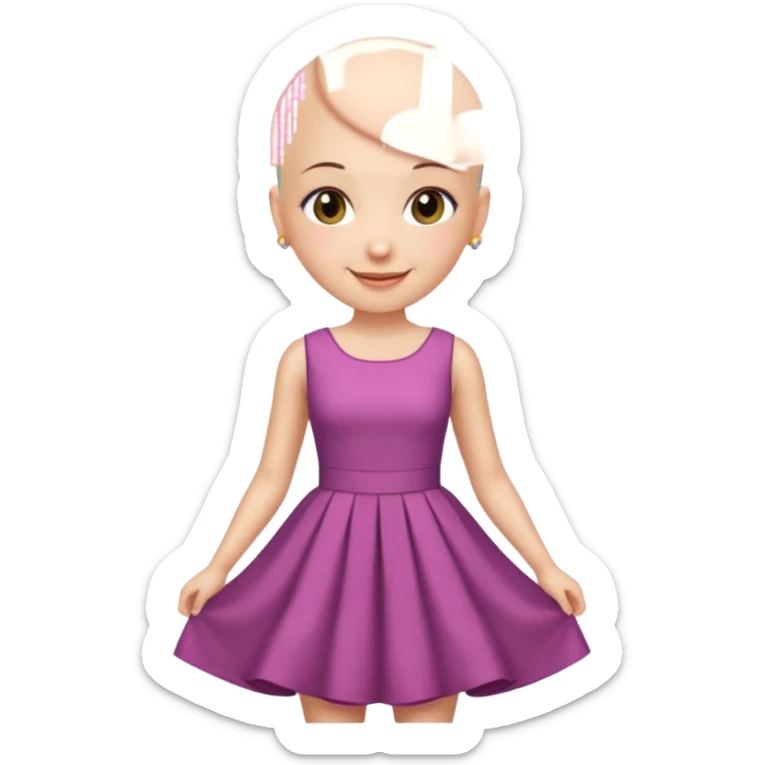 create pretty girl with bald head with pretty dress shot is waist close sticker