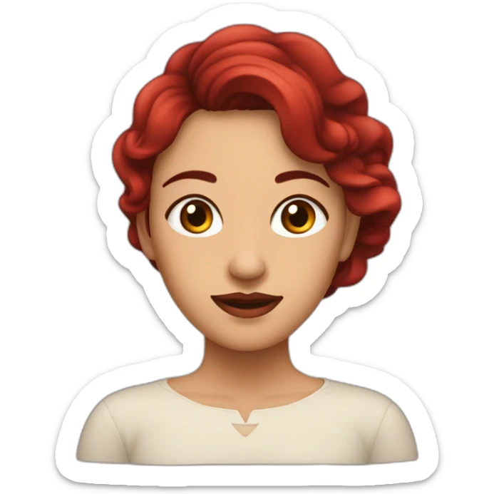 mujer con cabello rojo ondulado por debajo el hombro, ojos color marron   sticker