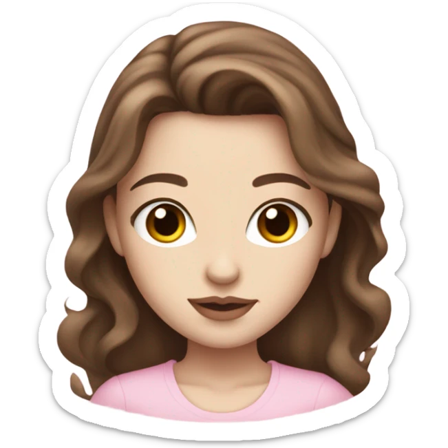Pretty girl with brown hair, brown eyes, pale skin and pink lips  sticker