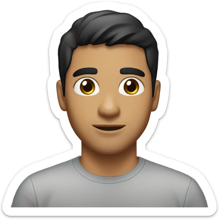 A head and shoulders shot of a 32 year old Latino man, with short black hair,   with brown eyes wearing a t-shirt. sticker