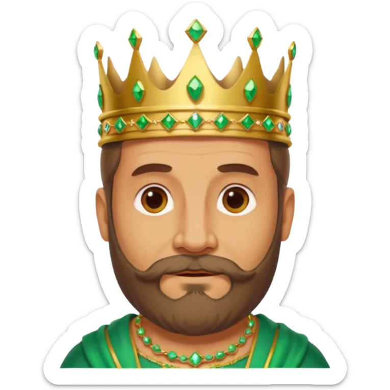 Create a cartoon-style emoji of Gaspar, one of the Three Wise Men. Only show his face and crown. He is middle-aged to older, with a brown beard, gentle wrinkles, and a green and gold jeweled crown. Express a wise and friendly demeanor. Colorful and simple, suitable as an emoji. sticker