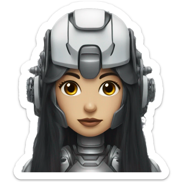 Cyborg robot girl dark long hair and helmet and long eyelashes sticker