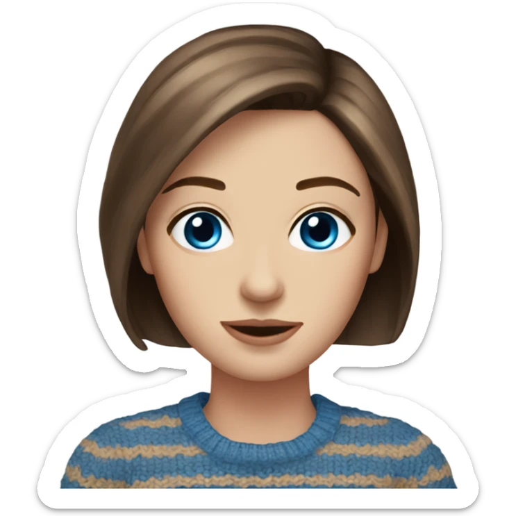 beautiful woman, straight brown hair, blue eyes, striped knit sweater sticker