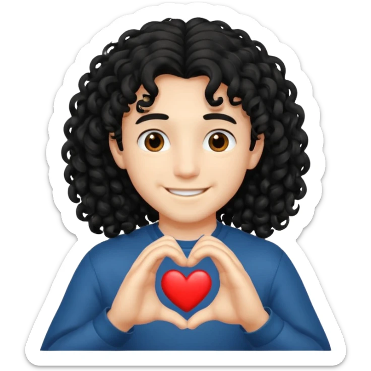 Un garçon beau qui fait un cœur avec des cheveux noir long et bouclé sticker