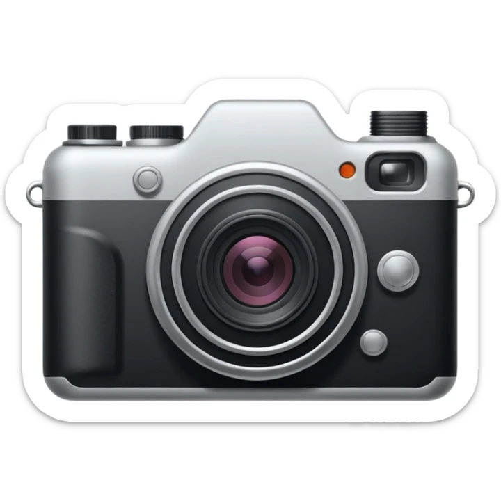 Simple monochrome outline icon of a camera, single-color black line art, no fill, stroke-only, thin consistent line weight, rounded stroke caps, flat 2D vector SVG style, transparent background, minimal UI icon, lucide-react style, centered, clean geometry sticker