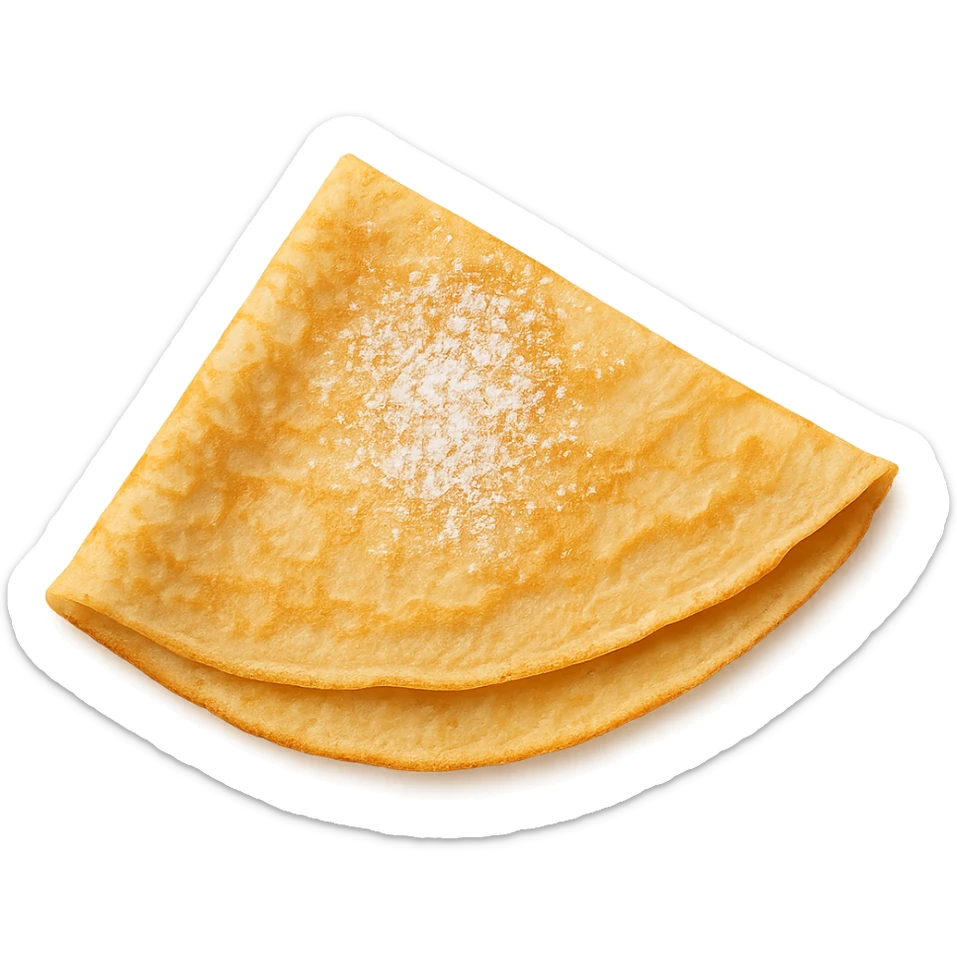 a classic French crepe, thin and golden, folded with a hint of powdered sugar on top sticker