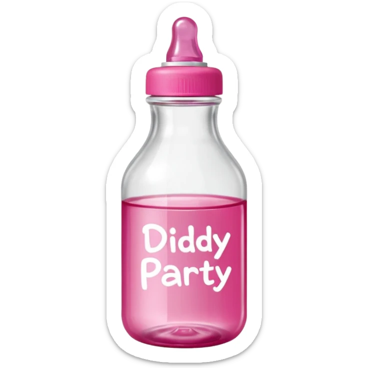 realistic baby oil style bottle pink cap pink logo clear bottle with berry logo with diddy party written and a berry on top bottle sticker
