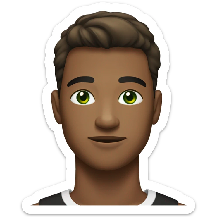 21 year old man, short straight hair, brown color, green eyes, athletic body, dressed in a black T-shirt. sticker