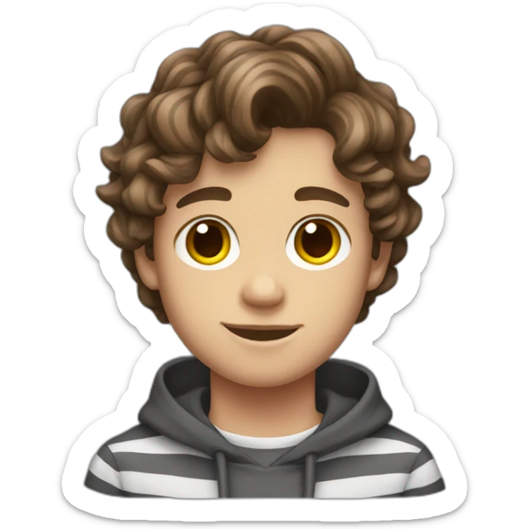 teenager boy brown wavy hair and dark gray striped sweater sticker