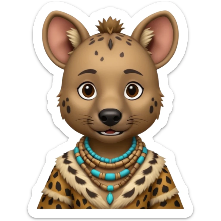 a-3d-cartoon-african-hyena-from-the-1800s-wearing-traditional-african-tribal-clothing,-calm-expression,-natural-background,-memoji-style-realism. sticker