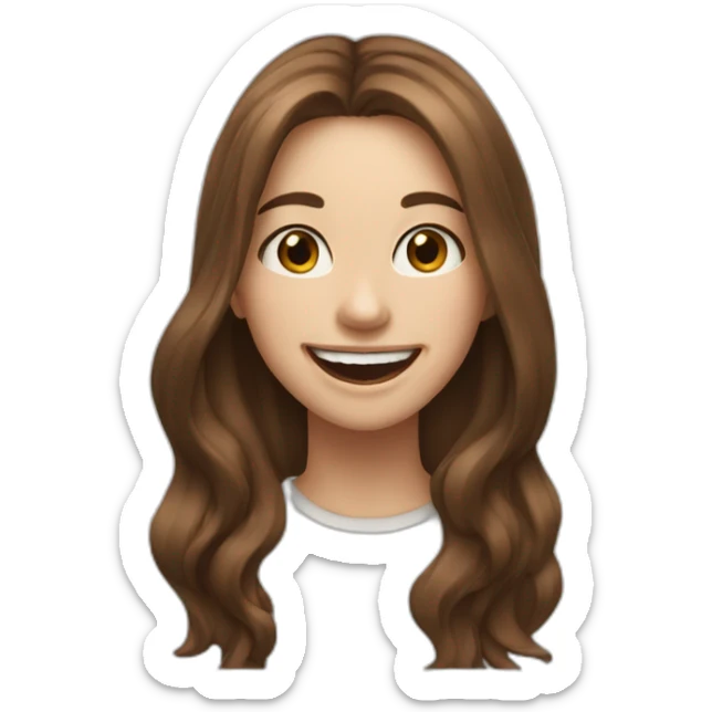 A 22 year old girl with long brown hair and white skin and brown eyes laughing sticker