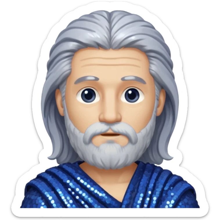 Saturn from Roman Deities with long gray hair and beard, indigo sequin toga sticker