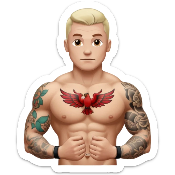 tattoo man, white skintone, more highlight the tattoo, body builder, tatto on fully chest, more tattoos on the body, more visible tattoo, big tattoos. sticker