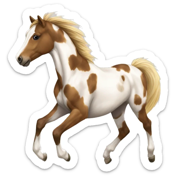 Scruffy scarred scratched scratches scratch scars Piebald tricolor palomino yellow brown pony with dark brown spots galloping running sticker
