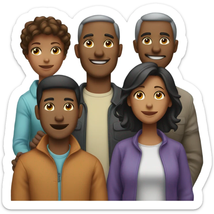 5 person American Family together consisting of 1 dad, 1 older son, 1 younger son, 1 mom,and 1 daugher sticker