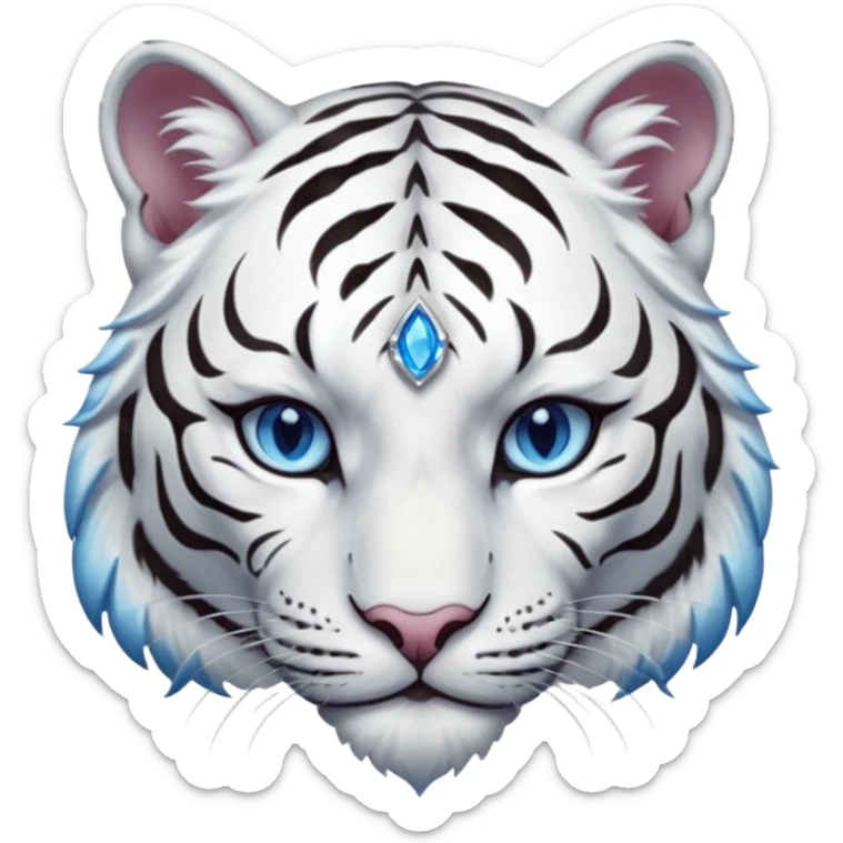 ESO Female white tiger khajiit leader of the umbral rose, blue eyes, blue 'third eye' gem, something symbolizing leadership ruling sticker