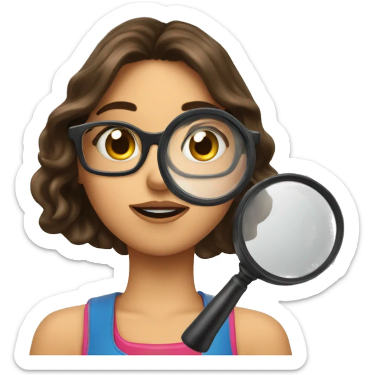 Emoji of brunette girl with magnifying glasses throwing a kiss sticker