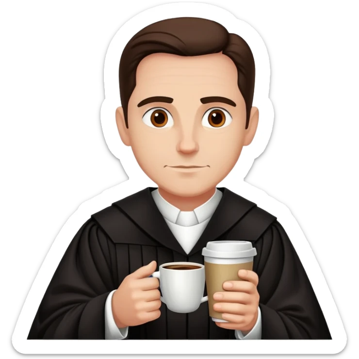 Judge Holden from the book “Blood Meridian” holding a cup of coffee  sticker