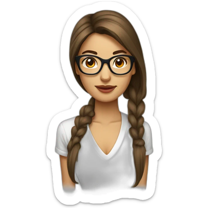 femme blanche brune avec un carré, des cheveux lisses et des lunettes sticker