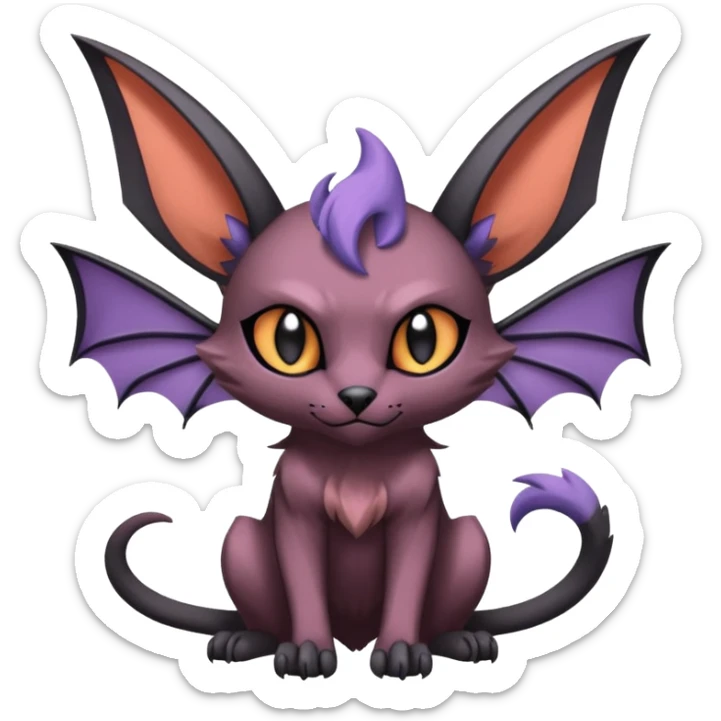 dark edgy dull pointy edgy Noivern-Noibat-Purloin-Torracat-Lykoi-Caracal-bat-cat-Fakemon-fusion-hybrid-creature with bat-wings on head as ears sticker