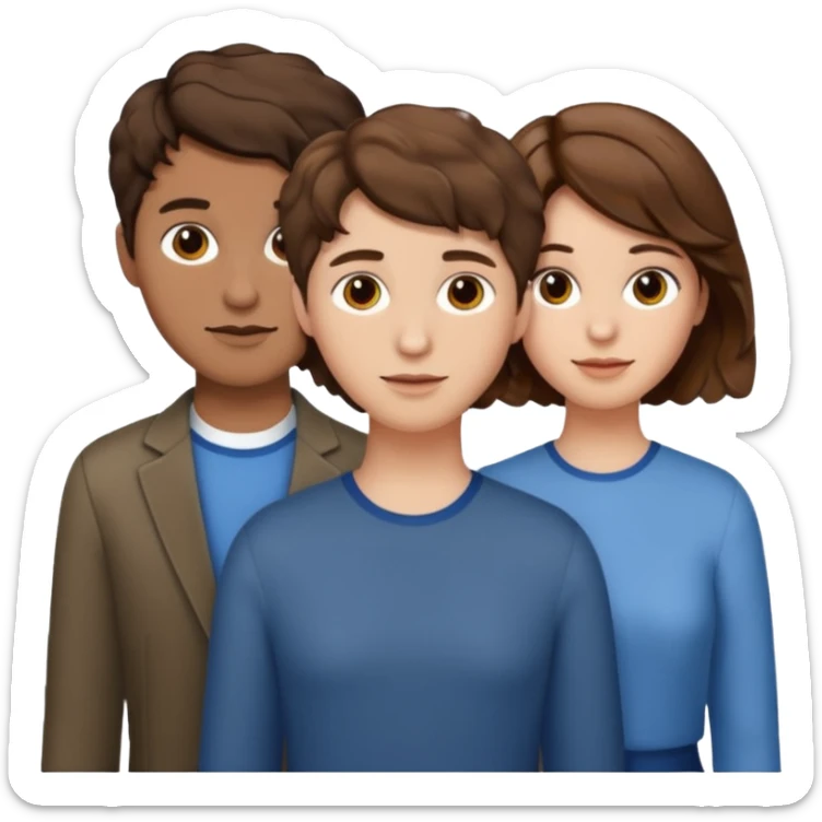 Throuple two women with short wavy brown hair, male with short brown hair sticker