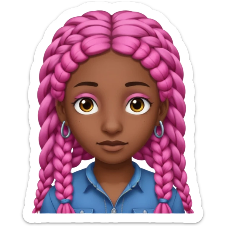 arikan, dark long hair whit pink 
braids. brown skin, smal round face and a big nose sticker