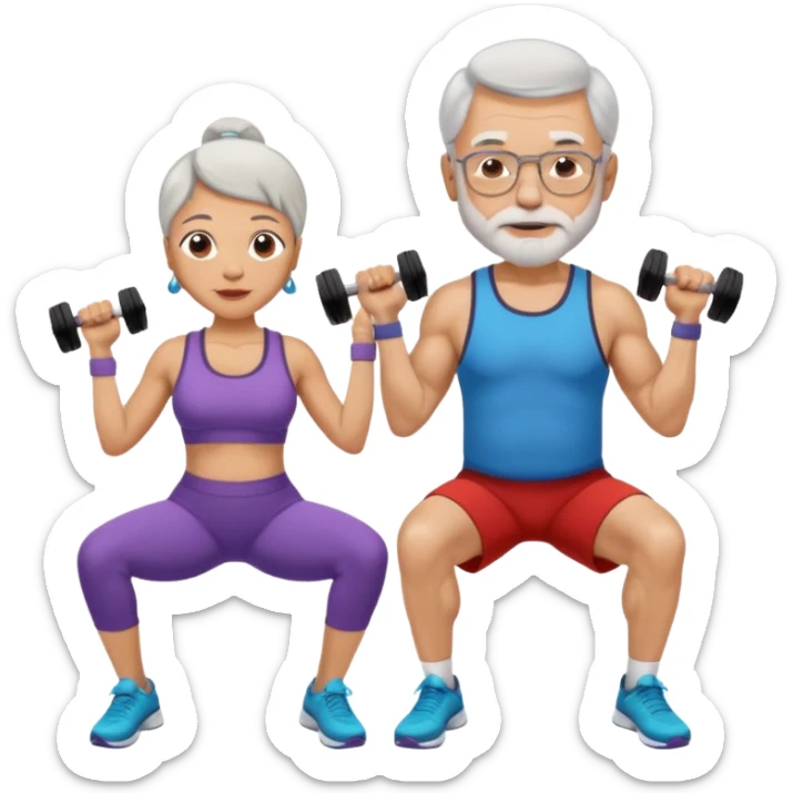 light skin grandma and grandpa work out at the gym sticker