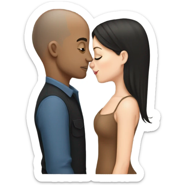 White girl dark hair kissing bald black man sticker