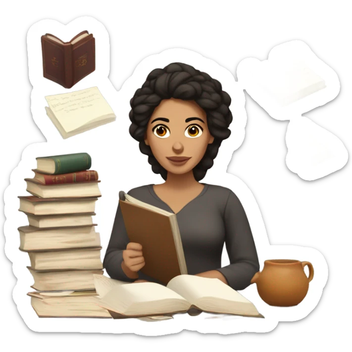 Dark brown hair Moroccan woman studying  sticker