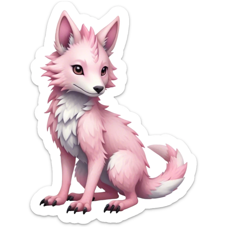 Feral Rare Fantasy cute ethereal pastel pink Vernid-Sergal-Trico-species by LiLaiRa, markings, full body, 4 legs sticker