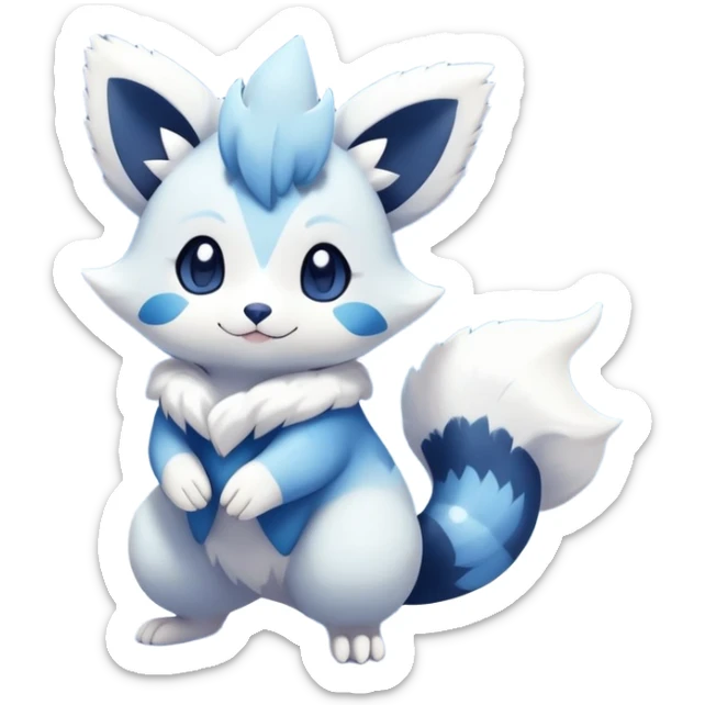 Shiny White Pastel Snowy Icy Sparkly Cute Furret-Meowstic-Zangoose-Hybrid (Full body) with snow and snowflakes and glitters effects aesthetic sticker