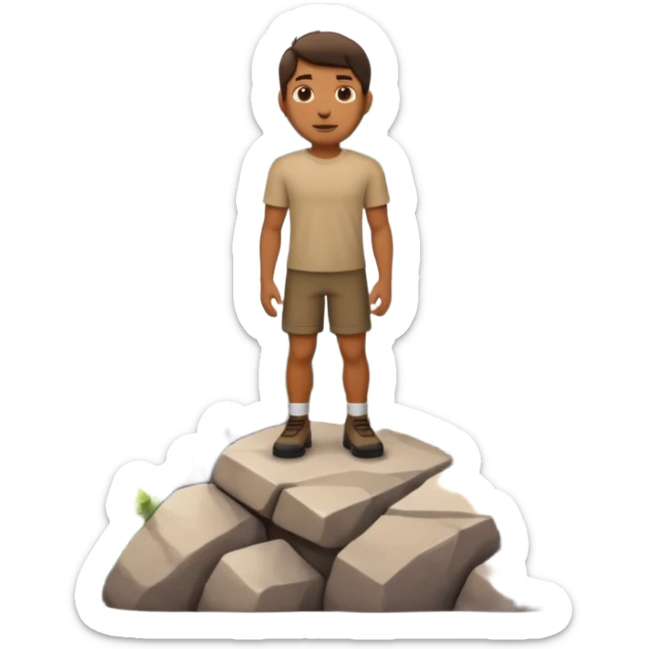 apple style emoji of a man standing on a mountain, the mountain is under his feet, no background sticker