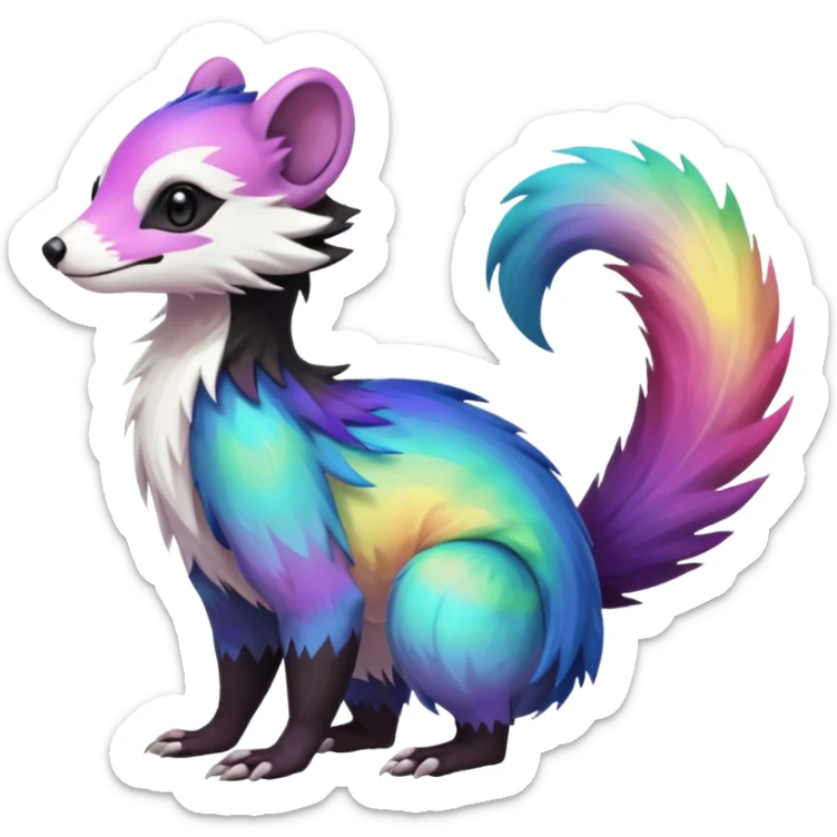 Colorful diaphanous Trico-Sergal-Skunk-Ferret-Furret-Marsupial-Vernid-fusion-Fakemon-animal-hybrid-creature, full body sticker