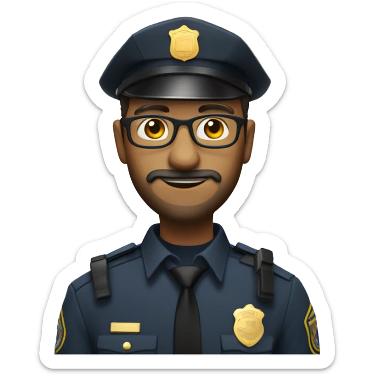 Un chico con piel blanca con barba con lentes y vestido de policia sticker