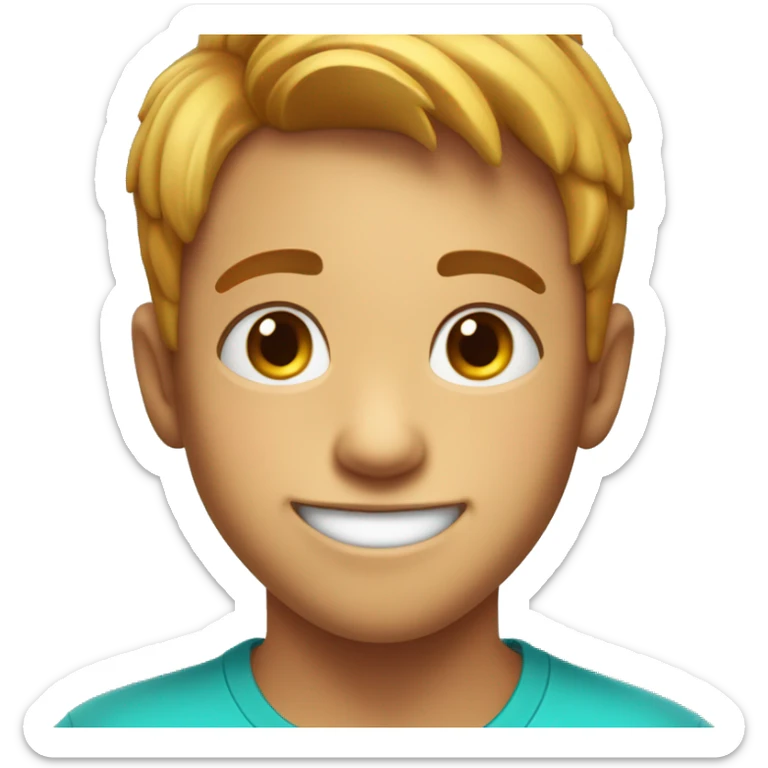 A cute boy with short hair and a bright smile, wearing a colorful T-shirt, with a few freckles on his cheeks. sticker