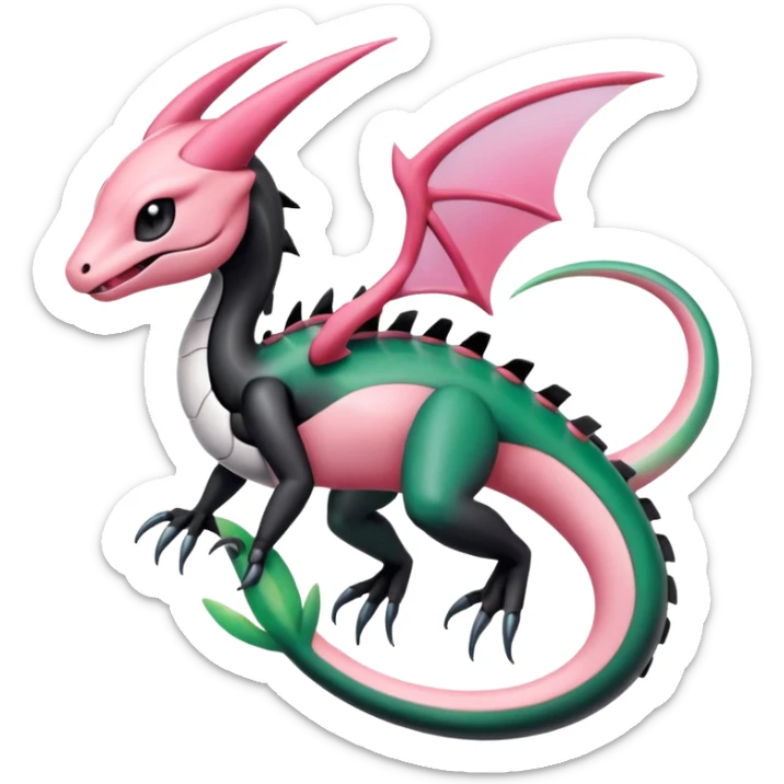 Pink-black-white-gradients Meloetta-Rayquaza-Salandit-Pokémon-Fakémon-creature-fusion-hybrid sticker