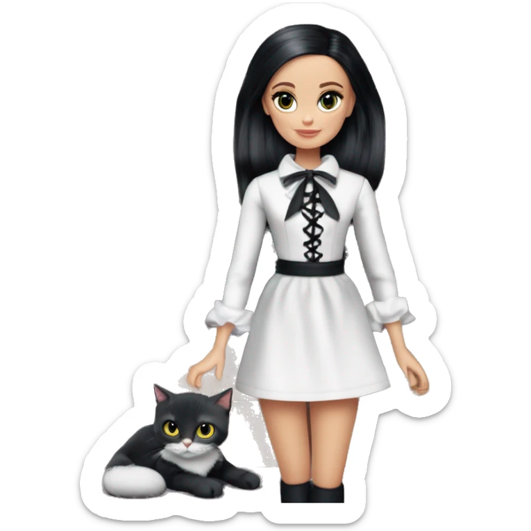 Darya Barbie. Teen Wednesday Addams. Pirate knee-boots, dress, opera gloves,pumps, bracelet, earrings, Cuddling up with Slippers the kitten.hair ribbon  sticker