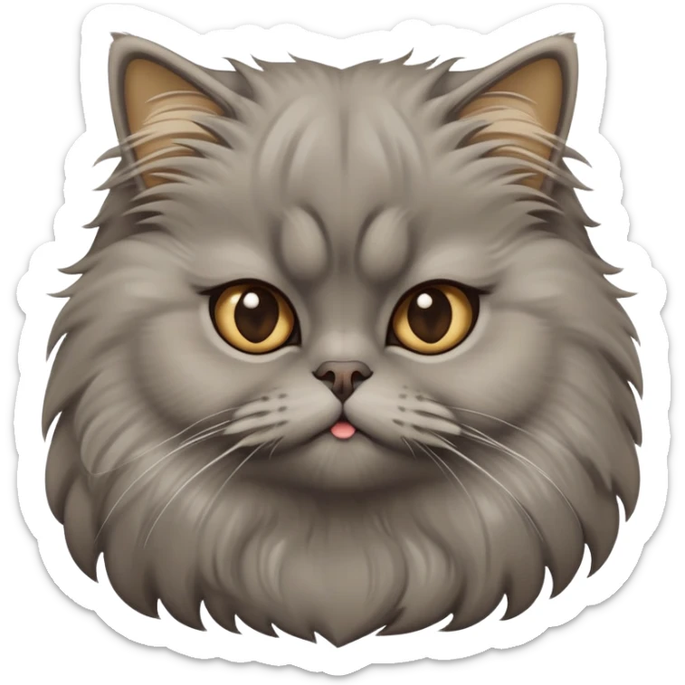 cinematic-adorable-big-eyed-fluffy-grey-persian-cat-portrait-emoji,-head-tilted-playfully-with-a-sweet-expression,-fluffy-grey-fur-with-rich-caramel-and-gold-undertones,-simplified-yet-irresistibly-cute-features-with-large,-expr sticker