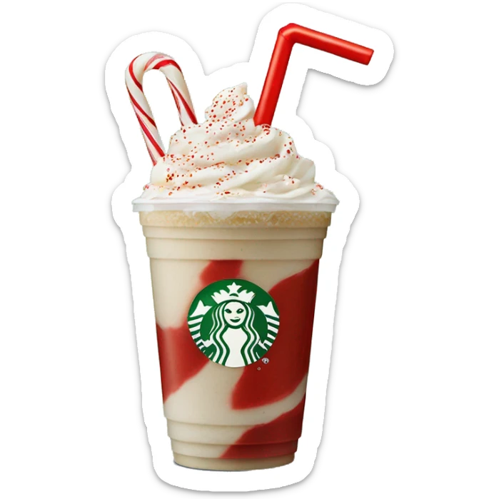 Peppermint Starbucks Frappuccino with one straw and red pieces in the drink sticker