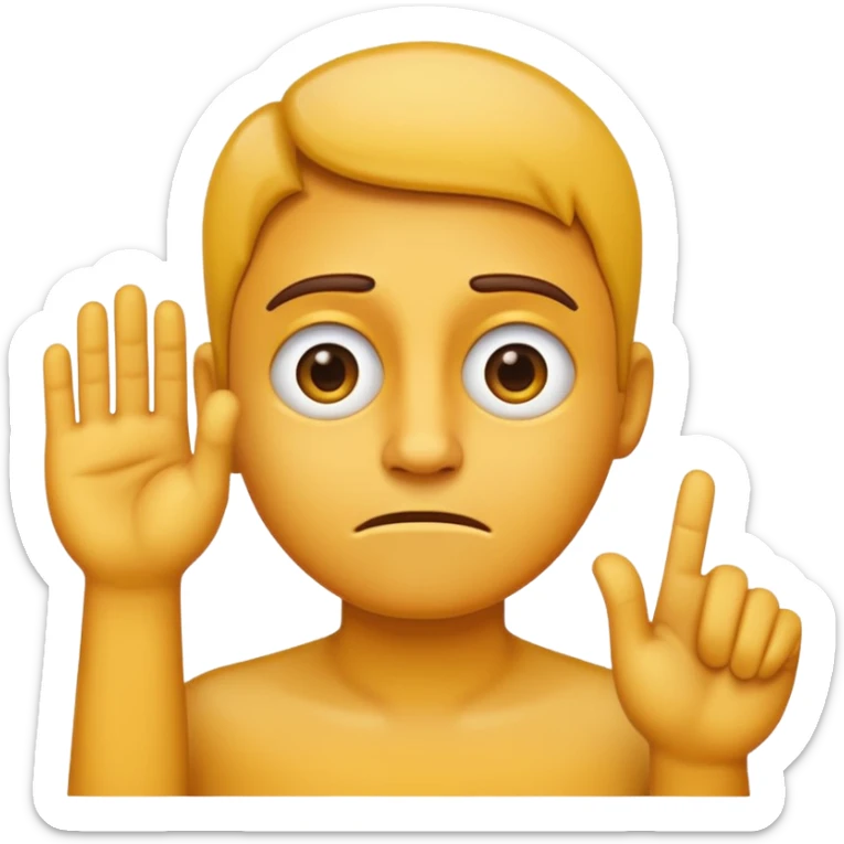 A straight face emoji with a slight look of disgust, a horizontal hand where the neck would be. All yellow sticker