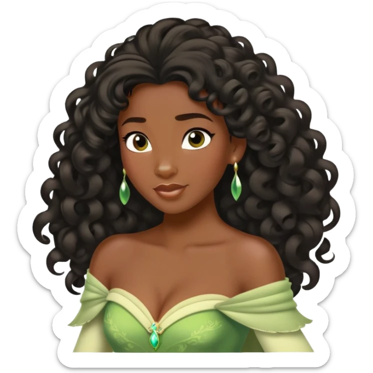 Disney Princess Tiana with extremely long black 2c-3b curly hair flowing down sticker