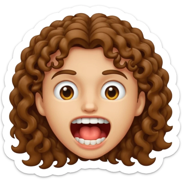Emoji with huge tooth gap curly brown hair and spit in corners of mouth sticker