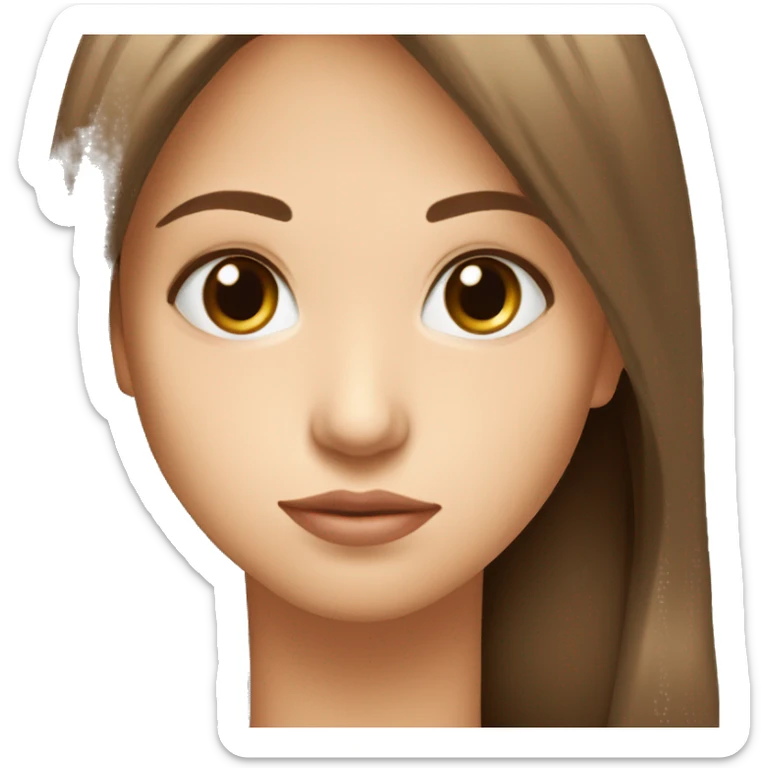 brown hair loose hair long hair white face straight nose pretty face sticker