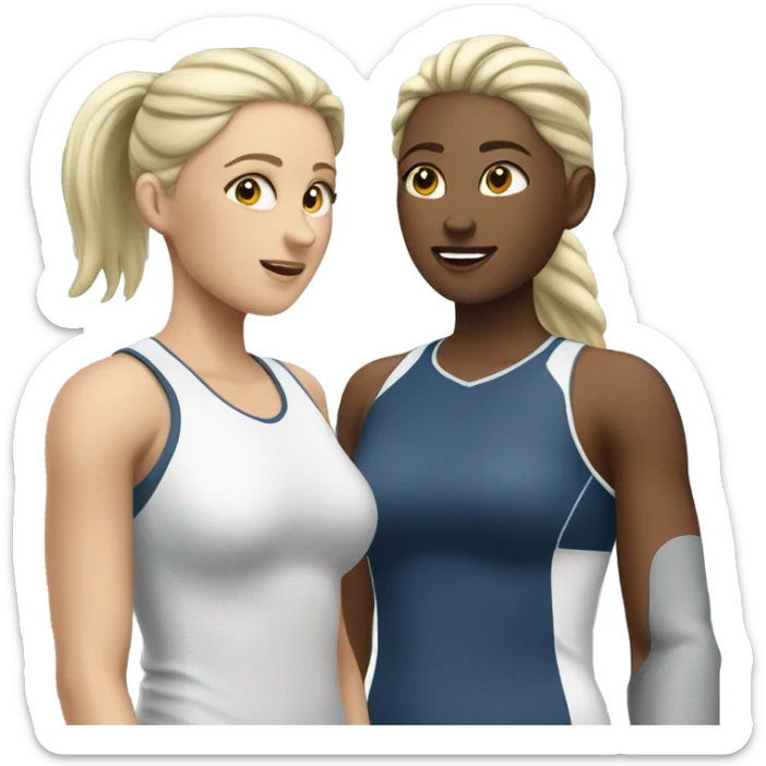 2 white skin woman in sportswear talking to eachother sticker