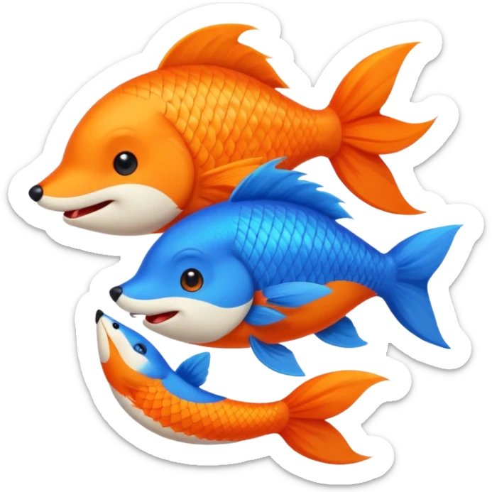 Make a pair of hugging or cuddling best friends: a bright orange fish and a vivid blue fox sticker