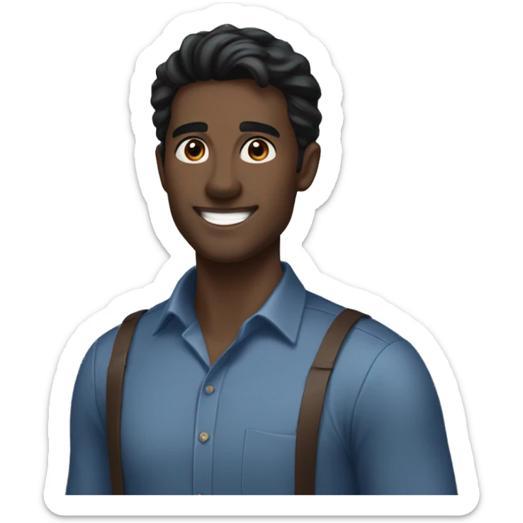 i need man smiling with black hair and beautiful brown eyes in dark blue formal shirt sticker