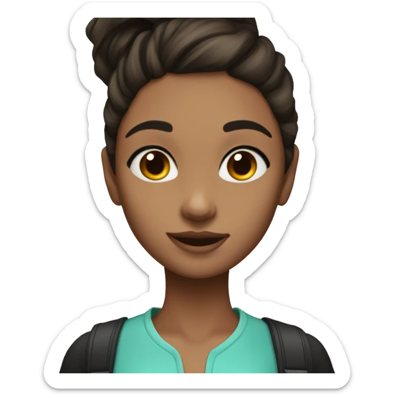 Girl with dark brown hair and dark brown eyes with her hair in a high ponytail sticker