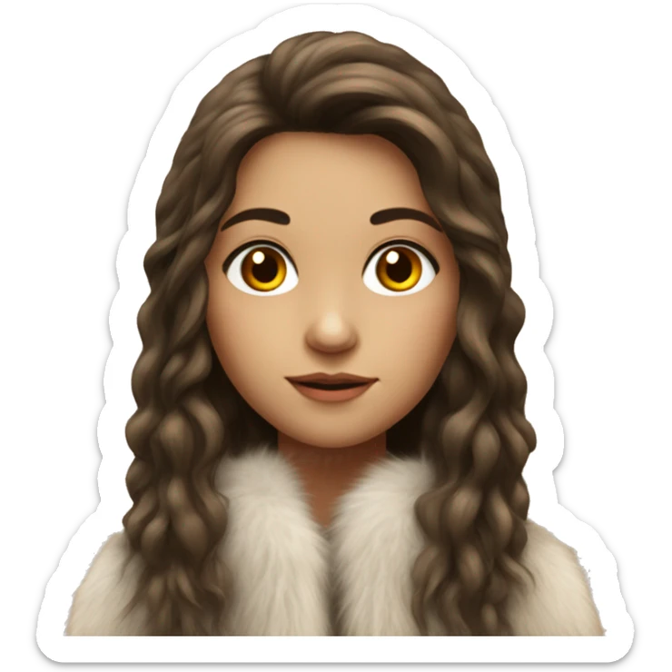 Realistic pretty Spanish girl with long hair with fur coat no smile sticker