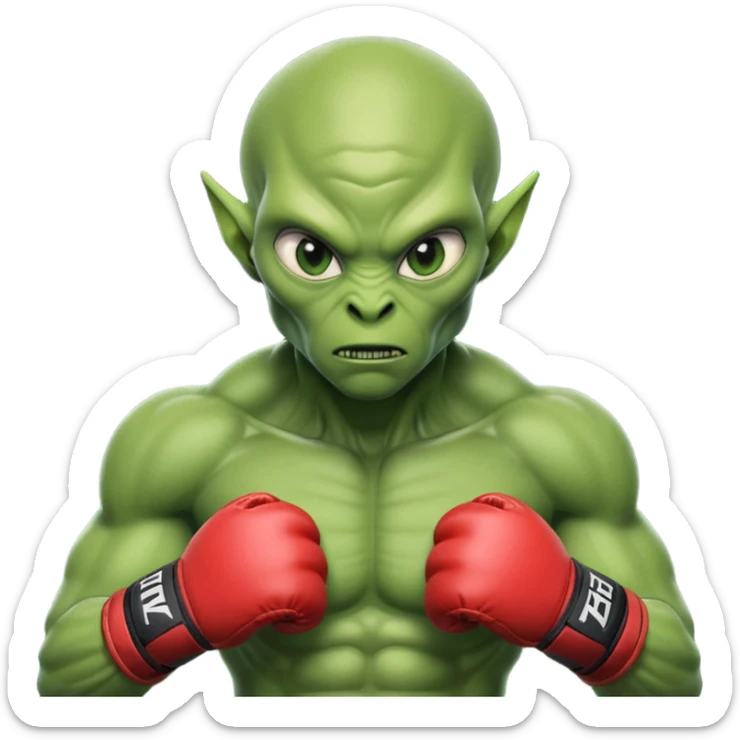 alien MMA fighter portrait, head and shoulders only, green skin, MMA gloves, focused intense expression, muscular alien build, 3D cartoon, mobile game icon style, clean background, no text, no watermark
 sticker