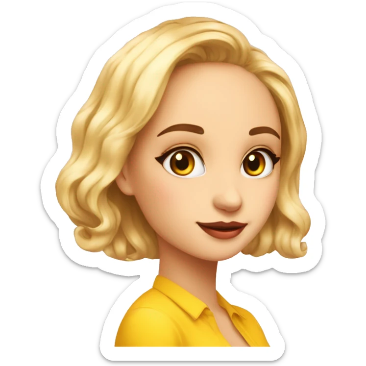 una chica medio rubia pelo largopiel clara ojos cafe camisa color amarillo sticker